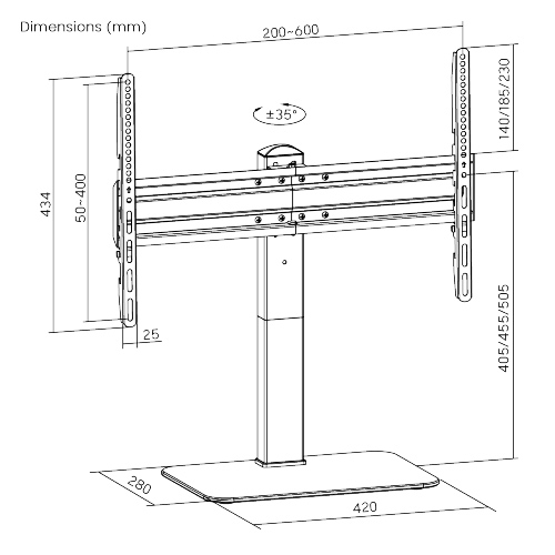POWERTECH επιτραπέζια βάση τηλεόρασης PT-1328, 37-70", έως 40kg