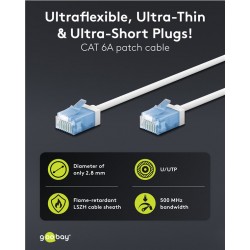 GOOBAY καλώδιο δικτύου 74286, CAT 6A U/UTP, ultra slim, copper, 500MHz, 1m, λευκό