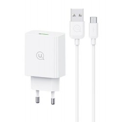 USAMS φορτιστής τοίχου SCXLTZ01 με καλώδιο micro USB, USB, 18W, λευκός