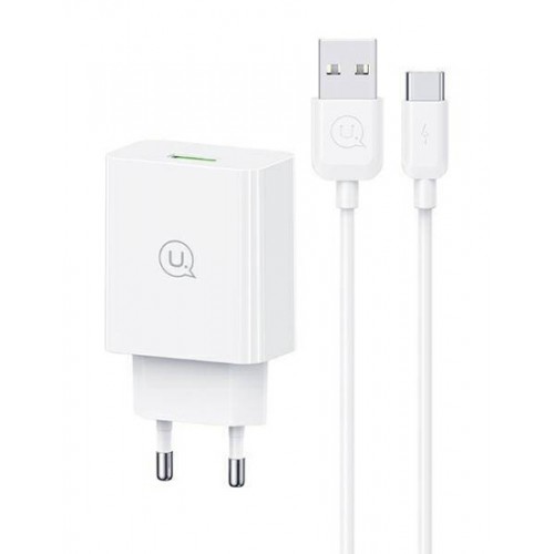 USAMS φορτιστής τοίχου SCXLTZ02 με καλώδιο USB-C, USB, 18W, λευκός