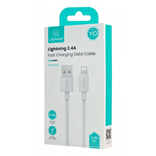USAMS καλώδιο Lightning σε USB US-SJ709, 2.4A, 480Mbps, 1m, λευκό