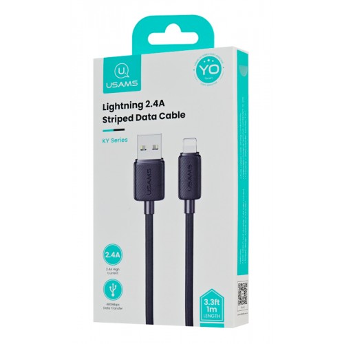 USAMS καλώδιο Lightning σε USB US-SJ689, 2.4A, 480Mbps, 1m, μαύρο