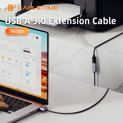 CABLETIME καλώδιο προέκτασης USB CT-AMAF1, 5Gbps, 2m, μαύρο