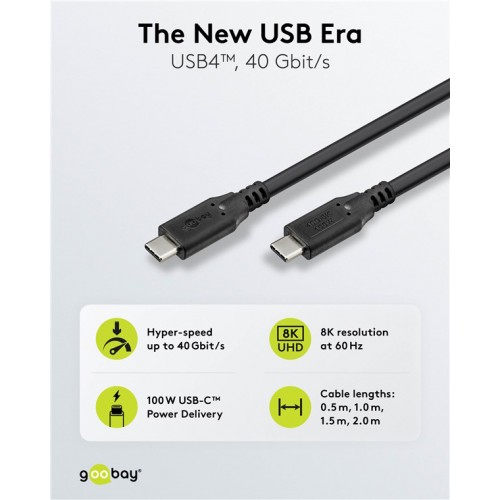 GOOBAY καλώδιο USB-C 74193, USB4, 100W, 40Gbps, 8K/60Hz, 2m, μαύρο