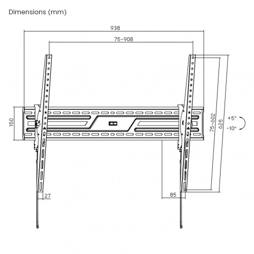 POWERTECH επιτοίχια βάση τηλεόρασης PT-1368, 43-100", έως 75kg, ρυθμιζόμενη κλίση