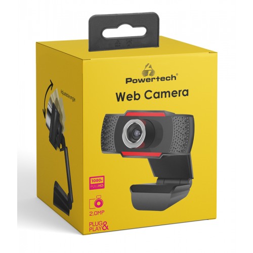 POWERTECH web camera PT-1078, 2.0MP Full HD, Plug & Play, 1.35m, μαύρη