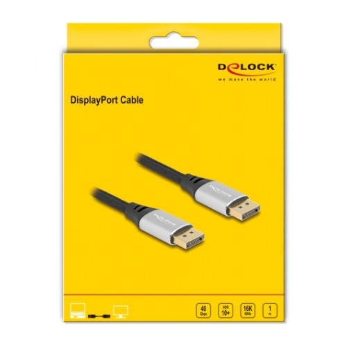 DELOCK καλώδιο DisplayPort 2.1 80633, 16K/60Hz, 40 Gbps, 1m, μαύρο