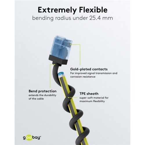 GOOBAY καλώδιο δικτύου 74232, CAT 6A U/UTP, ultra slim, copper, 500MHz, 0.50m, μαύρο