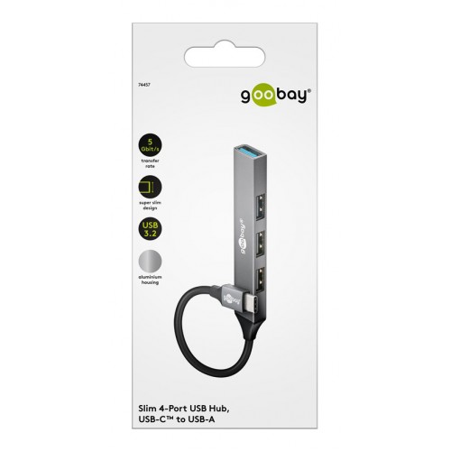 GOOBAY USB hub 74457, 4x θυρών, USB 3.2, 5Gbps, USB-C σύνδεση, γκρι