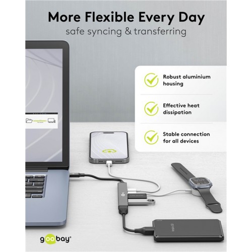 GOOBAY USB hub 74460, 5x θυρών, USB 3.2, 5Gbps, 100W, USB-C σύνδεση, γκρι