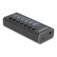 DELOCK USB hub 64326 με διακόπτες, 7x θυρών, 10Gbps, USB/USB-C σύνδεση, μαύρο