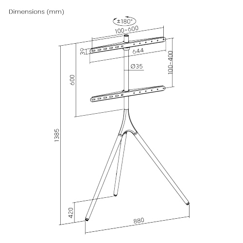 POWERTECH βάση τηλεόρασης δαπέδου PT-1400, 45-65", έως 32kg