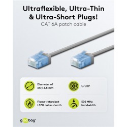 GOOBAY καλώδιο δικτύου 74225, CAT 6A U/UTP, ultra slim, copper, 500MHz, 5m, γκρι