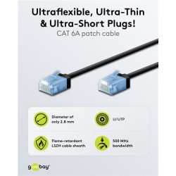 GOOBAY καλώδιο δικτύου 74233, CAT 6A U/UTP, ultra slim, copper, 500MHz, 1m, μαύρο