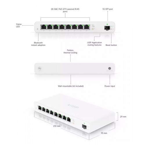 UBIQUITI router UISP-R, 8x Gigabit Ethernet Θύρες, 1000Mbps, PoE 30W