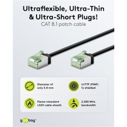 GOOBAY καλώδιο δικτύου 74350, CAT 8.1 U/FTP, ultra slim, copper, 2000MHz, 0.15m, μαύρο
