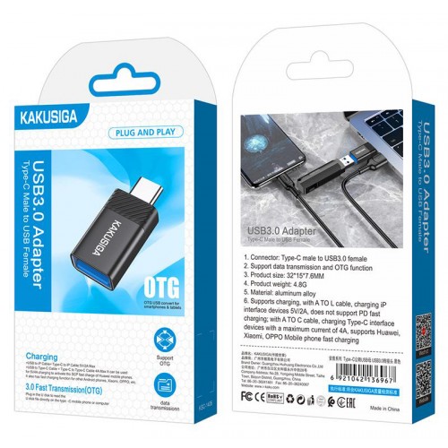 KAKUSIGA αντάπτορας USB-C σε USB KSC-1406, 5Gbps, 4A, μαύρος