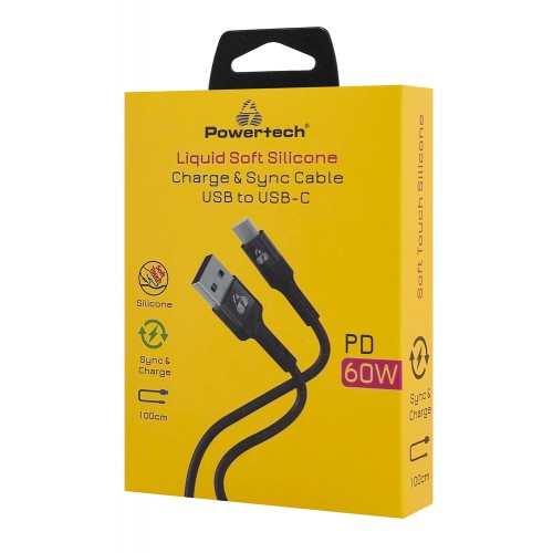 POWERTECH καλώδιο USB-C σε USB PTR-0161, σιλικόνης, 60W, 480Mbps, 1m, μαύρο