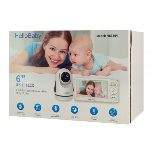 HELLOBABY ενδοεπικοινωνία μωρού HB6364 με κάμερα & οθόνη 6", 720p, PTZ