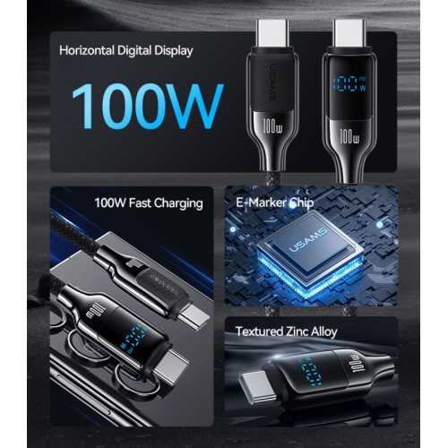 USAMS καλώδιο USB-C SJ742, 100W, 480Mbps, 1.2m, μαύρο