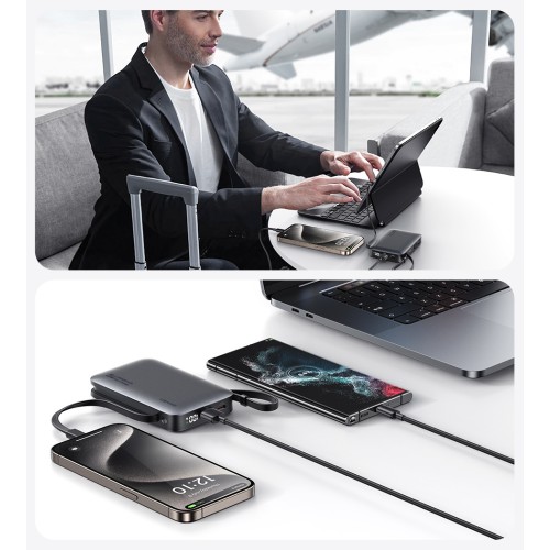 USAMS power bank CD228 με 2x καλώδια, 2x θύρες εξόδου, 10000mAh, 20W, γκρι