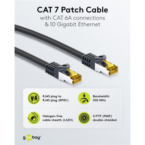 GOOBAY καλώδιο δικτύου 91626, CAT 7 S/FTP, copper, 500MHz, 5m, μαύρο