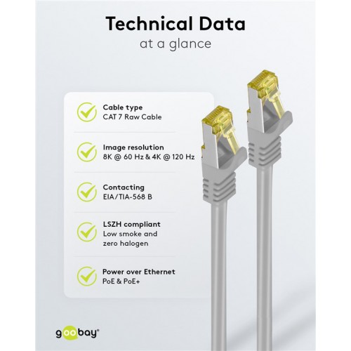 GOOBAY καλώδιο δικτύου 91612, CAT 7 S/FTP, copper, 500MHz, 3m, γκρι