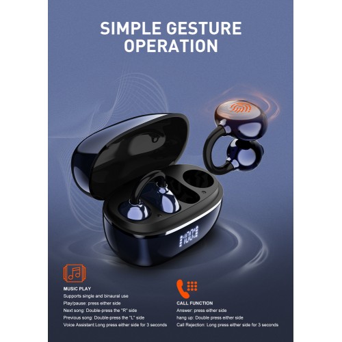 LDNIO earphones με θήκη φόρτισης T09, OWS, Φ10mm, 35/400mAh, μπλε