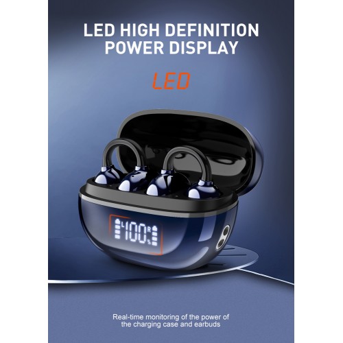 LDNIO earphones με θήκη φόρτισης T09, OWS, Φ10mm, 35/400mAh, μπλε