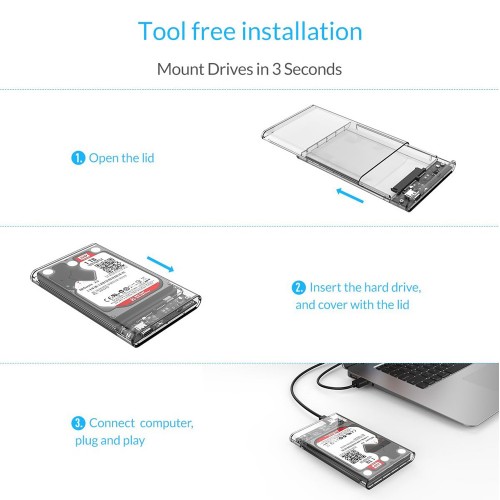 ORICO θήκη για 2.5" SATA HDD/SSD 2139C3, 5Gbps, διάφανη