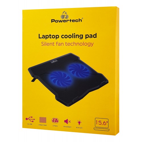 POWERTECH Βάση & ψύξη laptop PT-930, έως 15.6", 2x 125mm fan, LED, μαύρο