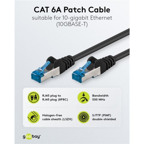 GOOBAY καλώδιο δικτύου 93820, CAT 6A S/FTP, 500MHz, Copper, 5m, μαύρο