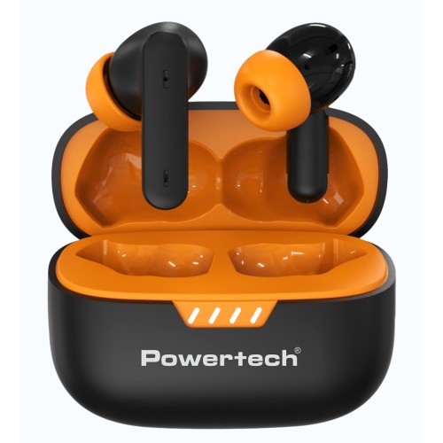POWERTECH earphones με θήκη φόρτισης PT-1431, True Wireless, 40/400mAh, ANC & ENC, μαύρα