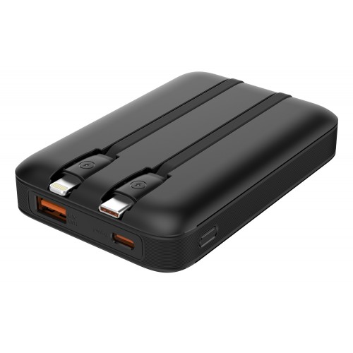 POWERTECH power bank με καλώδια και οθόνη PT-1417 10000mAh, 22.5W, μαύρο