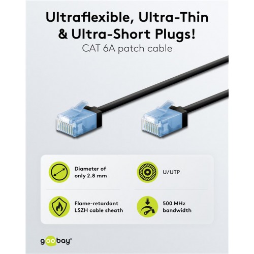 GOOBAY καλώδιο δικτύου 74239, CAT 6A U/UTP, ultra slim, copper, 500MHz, 5m, μαύρο