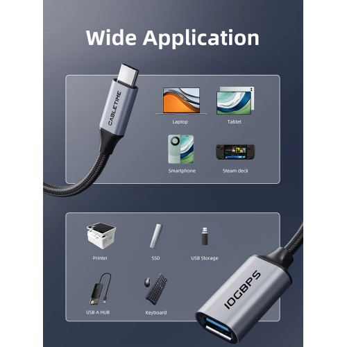 CABLETIME αντάπτορας USB-C σε USB CT-CMAF10-AGL, 10Gbps, γκρι