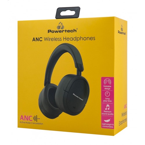 POWERTECH headphones PT-1462, ενσύρματα & ασύρματα, ANC & ENC, 40mm, 300mAh, μαύρα
