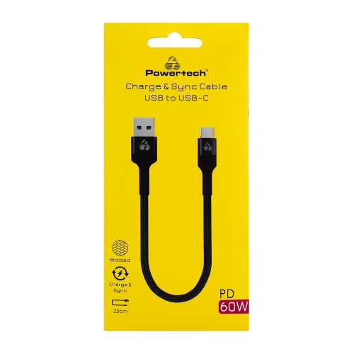 POWERTECH καλώδιο USB-C σε USB PTR-0166, 60W, 480Mbps, 25cm, μαύρο