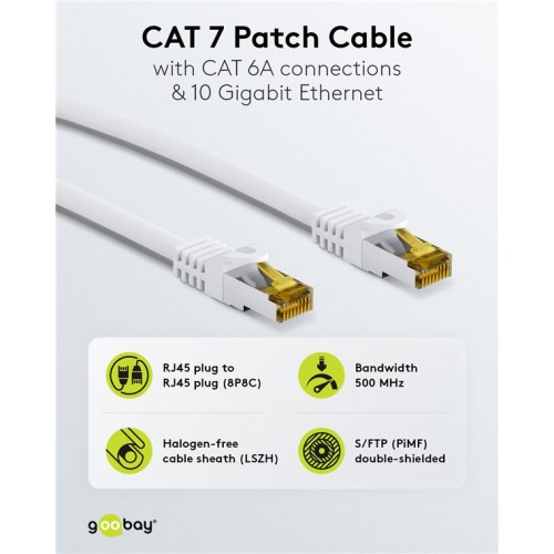 GOOBAY καλώδιο δικτύου 91089, CAT 7 S/FTP, copper, 500MHz, 0.25m, λευκό