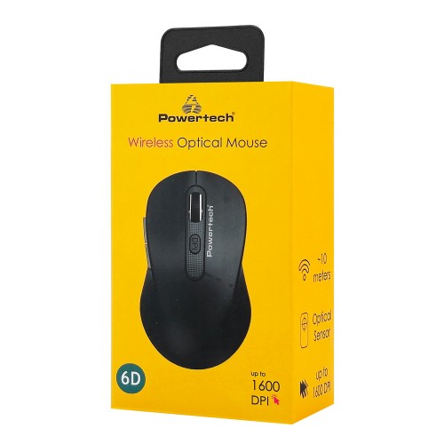 POWERTECH ασύρματο ποντίκι PT-1466, USB δέκτης, έως 1600DPI, μαύρο