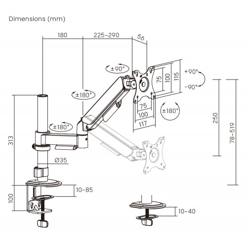 BRATECK βάση γραφείου οθόνης LDT97-C012PE, 17-32", έως 9kg
