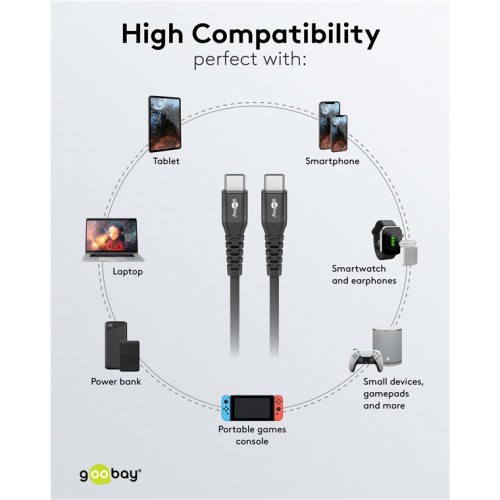 GOOBAY καλώδιο USB-C 73954, 60W, 480Mbps, 2m, μαύρο