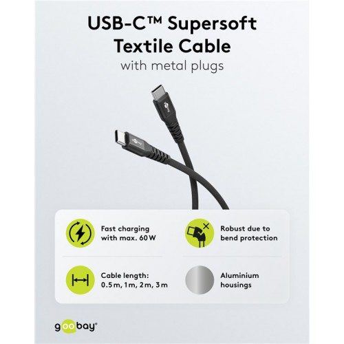 GOOBAY καλώδιο USB-C 73955, 60W, 480Mbps, 3m, μαύρο