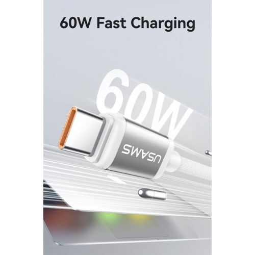 USAMS καλώδιο USB-C SJ756, 60W, 480Mbps, 1.2m, μαύρο/λευκό