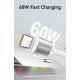 USAMS καλώδιο USB-C SJ756, 60W, 480Mbps, 1.2m, μαύρο/λευκό