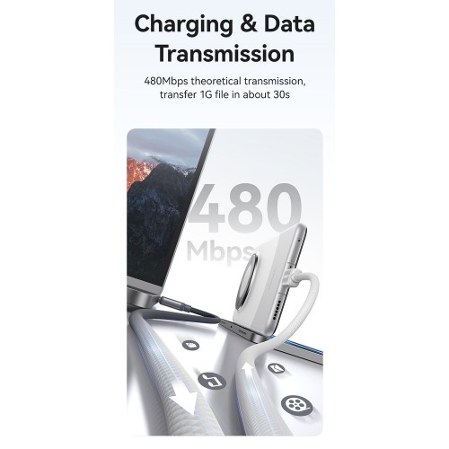 USAMS καλώδιο USB-C SJ756, 60W, 480Mbps, 1.2m, μαύρο/λευκό