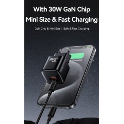 USAMS φορτιστής τοίχου CC263, USB & USB-C, 30W, GaN, λευκός