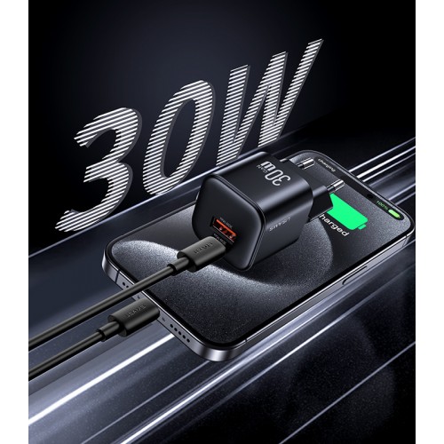 USAMS φορτιστής τοίχου CC263, USB & USB-C, 30W, GaN, λευκός