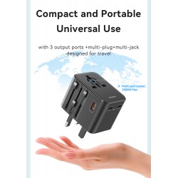 USAMS φορτιστής/αντάπτορας πρίζας CC309, USB & 2x USB-C, universal, 25W, μαύρος