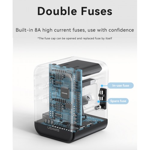 USAMS φορτιστής/αντάπτορας πρίζας CC309, USB & 2x USB-C, universal, 25W, μαύρος
